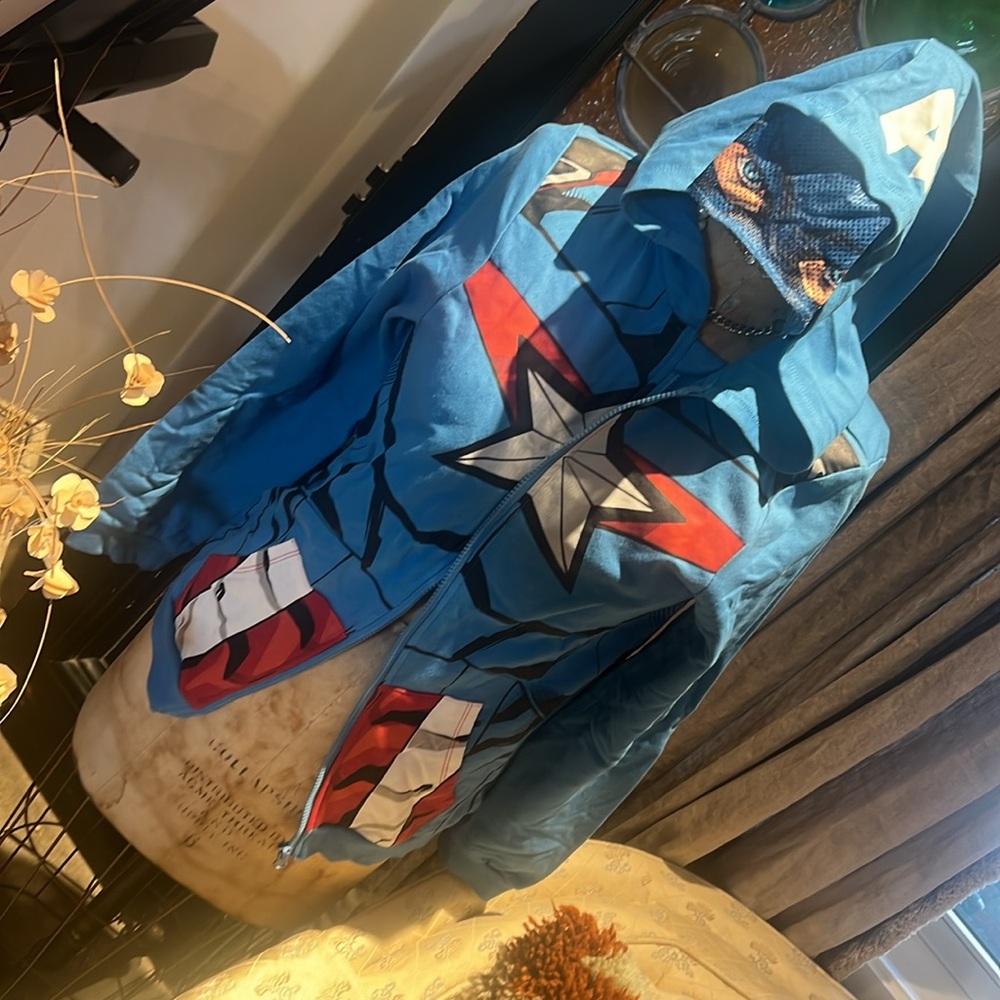 Kids 14/16 Blue & Red Marvel Captain America Superhero Cosplay Hoodie - Avengers